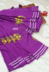 Magenta purple - Soft Mul Cotton Saree with embroidery work and Gota Patti border without blouse